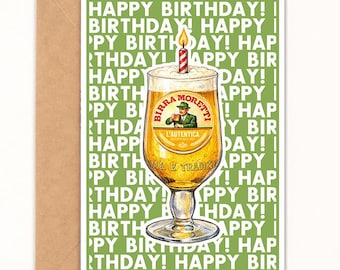 Italian Beer Birthday Card, Funny Beer Lover Card, Pint Birthday Card for Him, Pub Gift, Italian Beer Card, Green Pop Art Design, A6 Size
