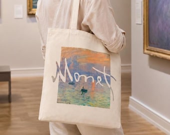 Monet Inspired Recycled Cotton Tote Bag, Monet Painting Tote, Impressionist Art Shopper,  Art Lover Gift, Museum Style Canvas Bag