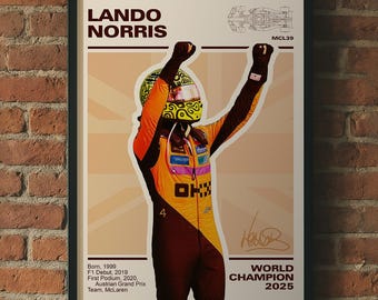 Lando World Champion 2025 Inspired Poster, Fan Art Print, Racing Decor Wall Art, Motorsport Gift Illustration, Norris