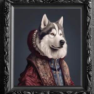Husky sibérien victorien, impression d&#39;art, tenture murale, photo d&#39;affiche d&#39;animal, anthropomorphisme fantastique, imagination de chien, cadeau déco