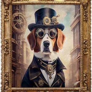 Dapper Steampunk Beagle, Dog, Victorian Art Print, Wall Hanging, Animal Poster Picture, Fantasy Anthropomorphic, Cottagecore Decor, Gift
