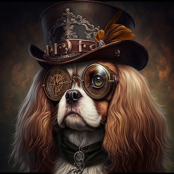 Steampunk Cocker Spaniel, Art Print, Wall Hanging, Animal Poster Picture, Fantasy Anthropomorphic, Dog Puppy Gift, Imagination