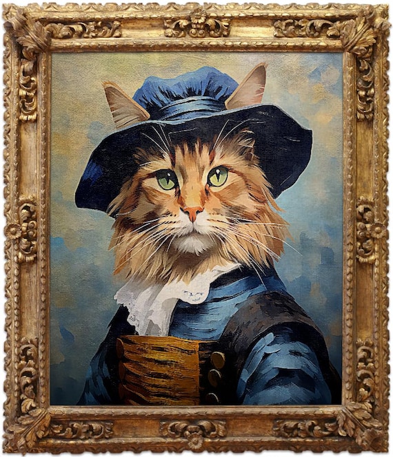 Old World Pioneer Cat, Victorian Art Print, Wall Hanging, Animal
