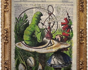 Alice in Wonderland, Caterpillar, Vintage Dictionary Art Print, Antique Picture, Wall Hanging, Decor