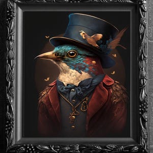 Beautiful Victorian Bird, Art Print, Wall Hanging, Animal Poster Picture, Fantasy Anthropomorphic, Fairy Tale, Imagination