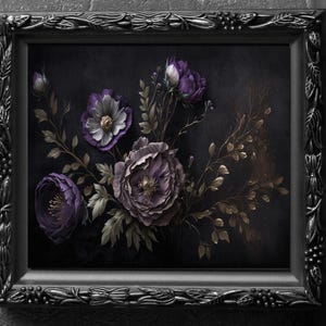 Dark Purple Flowers, Floral Academia, Art Print, Wall Hanging, Poster Picture, Wall Decor