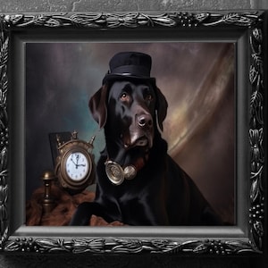 Victorian Black Lab, Art Print, Wall Hanging, Animal Poster Picture, Fantasy Anthropomorphic, Clock Decor, Gift