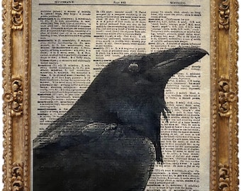 Raven, Edgar Allan Poe, Vintage Dictionary Art Print, Antique Picture, Wall Hanging, Eerie Decor