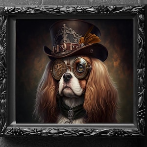 Steampunk Cocker Spaniel, Art Print, Wall Hanging, Animal Poster Picture, Fantasy Anthropomorphic, Dog Puppy Gift, Imagination