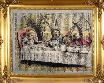 thumbnail image 2 of Alice In Wonderland Dictionary Art Print – Mad Tea Party, Pink Teapots, Mad Hatter 8x10 2 of 6