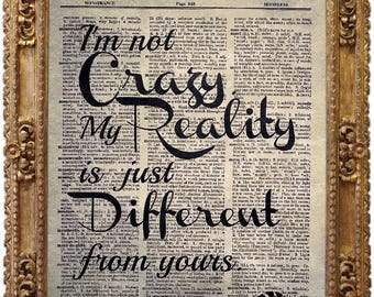 Alice in Wonderland, Cheshire Cat, Vintage Dictionary Art Print, Antique Picture, Wall Hanging, Inspirational Quote Decor
