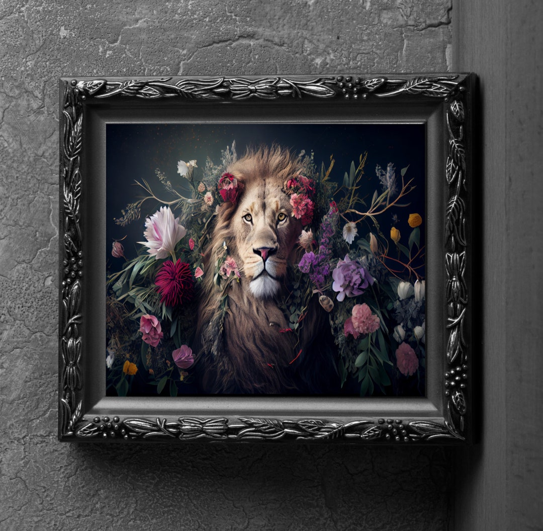 Schöner Blumen Löwe Kunstdruck Wandbehang Tier Poster Bild - Etsy.de