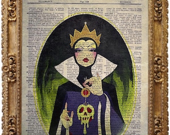 Zła Królowa, Królewna Śnieżka, Sztuka w stylu vintage, Antyczny obraz, Dekoracja ścienna, Sztuka fantasy, Bajkowy wystrój