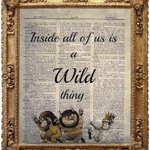 Where The Wild Things Are, Vintage Dictionary Art Print, Antique Picture, Wall Hanging, Decor