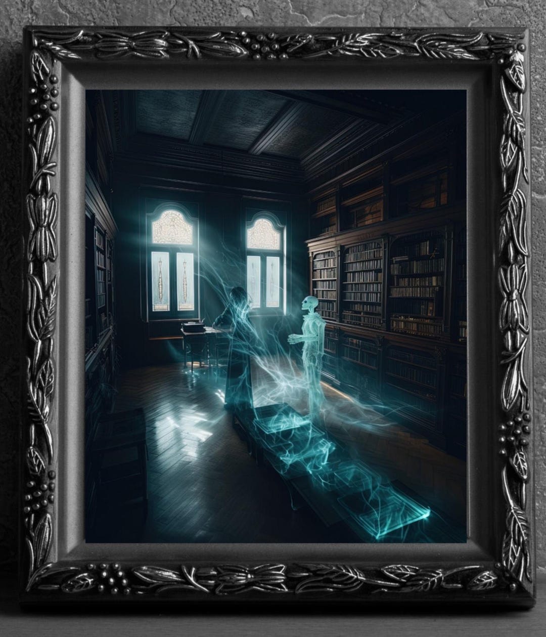 Skeleton in Old Library, Art Print, Wall Hanging, Animal Poster Picture ...