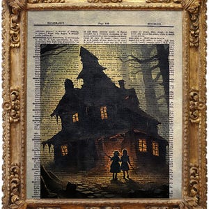 Hansel and Gretel, Grimm Fairy Tales, Vintage Dictionary Art Print, Antique Picture, Wall Hanging, Mysterious Decor