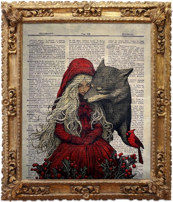 Little Red Riding Hood Vintage Dictionary Art Print, Fairy Tale Wall Decor
