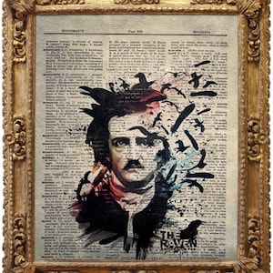 Edgar Allan Poe, Ravens, Vintage Dictionary Art Print, Antique Picture, Wall Hanging, Decor