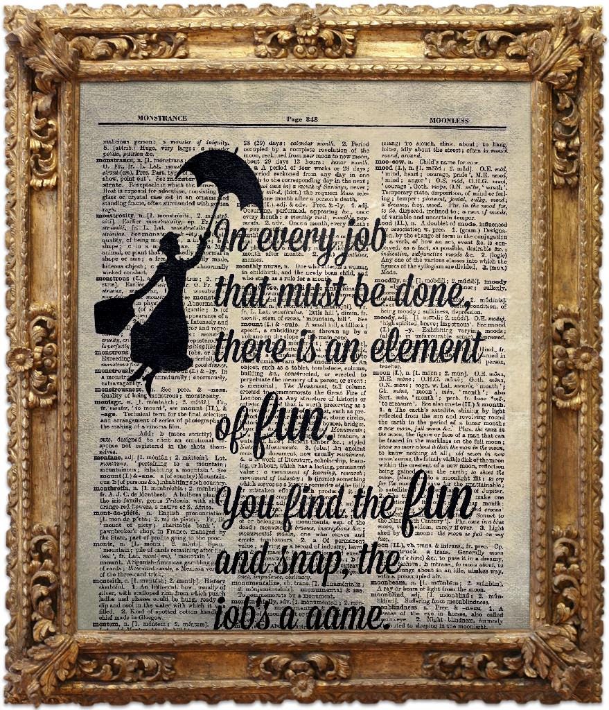 Mary Poppins, Inspirational Quote, Vintage Dictionary Art Print, Antique Picture, Wall Hanging, Decor