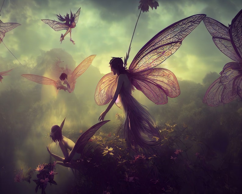Fairy Dwelling, Flying Fairies, Art Print, Wall Hanging, Poster Picture ...