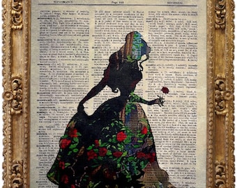 Bela, A Bela e a Fera, Impressão Artística Vintage em Dicionário, Quadro Antigo, Decoração de Parede