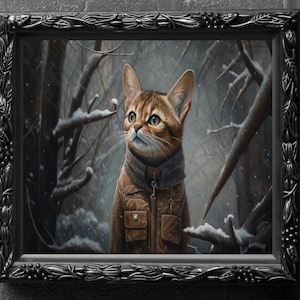 Wandering Abyssinian Cat, Art Print, Wall Hanging Poster, Photograph Photo, Dark Academia Gift, Fantasy Anthropomorphic, Animal Lover Gift