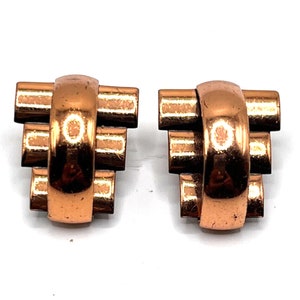 Vintage Copper Earrings Clip On Signed Renoir Modernist ART DECCO