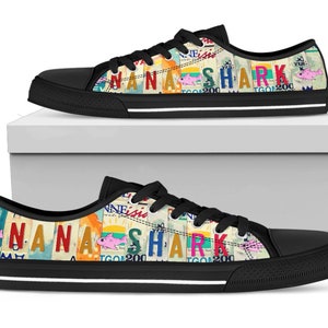 Chaussures personnalisées requin nana, cadeau femme pour elle, baskets personnelles personnalisées, chaussures basses personnalisées