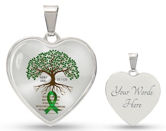 Nierenspender Engel individuelle Halskette: Gravur Baum des Lebens Herz Anhänger