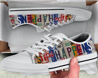 Sip Happens Benutzerdefinierte Low Top Schuhe: Personalisierte Turnschuhe für Frauen