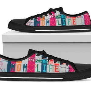 Chaussures personnalisées Mom Life, cadeau femme pour elle, baskets personnelles personnalisées, chaussures basses personnalisées