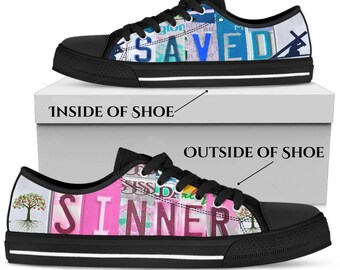 Christliche Segeltuchschuhe: "Saved Sinner" Low Tops, Faith-Based Sneakers