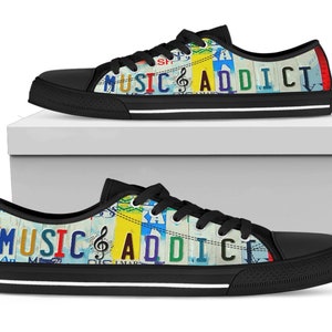 Chaussures personnalisées Music Addict, cadeau femme pour elle, baskets personnelles personnalisées, chaussures basses personnalisées