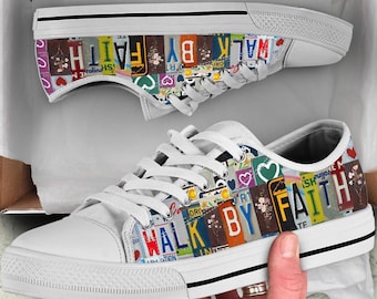 Walk By Faith Christian Schuhe: Benutzerdefinierte Lizenzschild Low-Top Sneakers