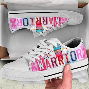 Breast Cancer Awareness Shoes: Warrior Ribbon Low Top Sneakers