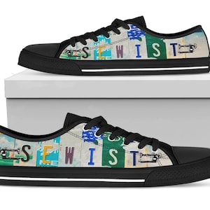 Sapatos personalizados Sewist, presente feminino para ela, tênis personalizados, sapatos personalizados de cano baixo