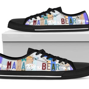 Mama Bear Custom Shoes, Bear license plate, MamaBear Sneaker, Women Gift for Her, Custom Personal Sneakers, Shoes Custom Low Top