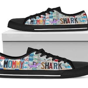 Chaussures personnalisées maman requin, cadeau femme pour elle, baskets personnelles personnalisées, chaussures basses personnalisées