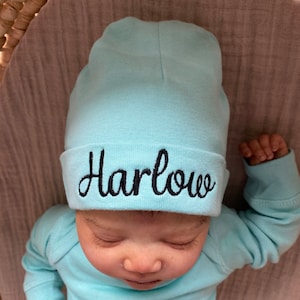 Embroidered Baby Name Hat, Newborn Personalized Beanie, Hospital Name Announcement, Expecting Mom Gift, Baby Shower Gift, Coming Home Outfit