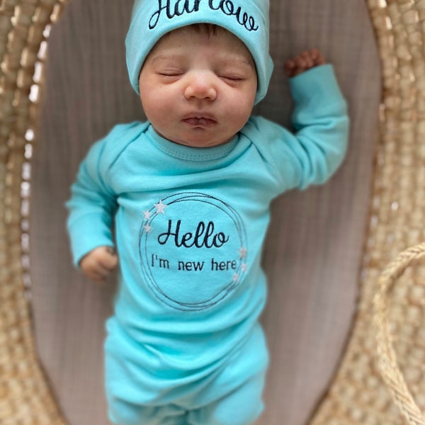 Coming Home Baby Outfit, Newborn Hospital Embroidered Romper, Personalized Baby Shower Gift, Hello I'm New Here, Expecting Mom