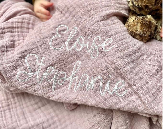 Personalized Muslin Swaddle Blanket, Embroidered Baby Swaddle, Personalized Embroidered Baby Blanket,  Baby Swaddle Blanket with Name