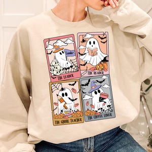 Camiseta retro con carta del tarot para profesores, camiseta de Halloween para profesores, regalo de Halloween para profesores, camiseta de profesor abucheado, camiseta de profesor espeluznante, camiseta de profesor fantasma