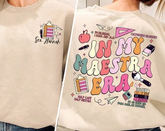 Chemise In My Maestra Era, Chemise d’enseignant de nom personnalisé, Chemise d’enseignant d’espagnol, Maestra personnalisée, Chemise Maestra de nom personnalisé, Cadeau d’enseignant