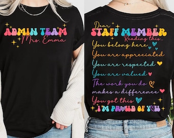 Custom beheerder shirt leraar hoofd, leraar terug naar school leraar gepersonaliseerd shirt schoolpersoneel, shirt Dream Team leraar, cadeau leraar