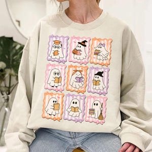 Teacher Halloween Shirt, Cute Ghost Reading Book Sweatshirt, Book Lover Hoodie, Halloween Shirt, Spooky Season Tee, Gift For Her