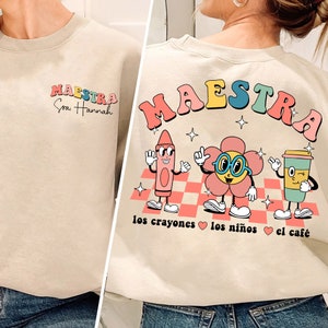 Custom Name Spanish Teacher Sweatshirts, Maestra T Shirts, Spanish Teacher Gifts, Maestra Custom Name, Language Shirt