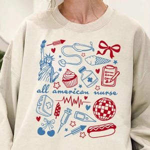4th Of July All American Nurse Shirt, Patriotic Nurse Shirt, Nurse Appreciation Sweatshirt, Nurse Gift, Health Care Hoodie, Nurse Gift