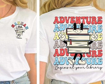 Custom name book Lover Shirt, Adventure begins At The Library Shirt, Summer Book Shirt, Librarian Shirt, Summer Reading Shirt