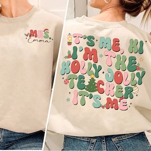 Holly Jolly Lehrer Weihnachten Shirt, benutzerdefinierte Name Lehrer Shirt, Weihnachten Lehrer Shirt, Urlaub Klasse Party Shirt, Weihnachten Lehrer Geschenk