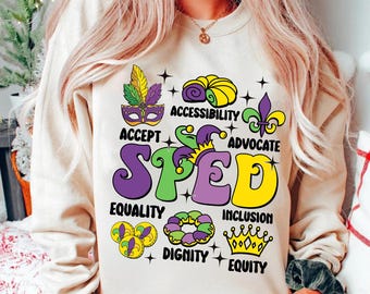 Camiseta de Mardi Gras para maestros de educación especial, camiseta de Nueva Orleans para maestros, camiseta de agradecimiento para maestros, regalo para maestros, camiseta de graduación, camiseta del equipo de educación especial
